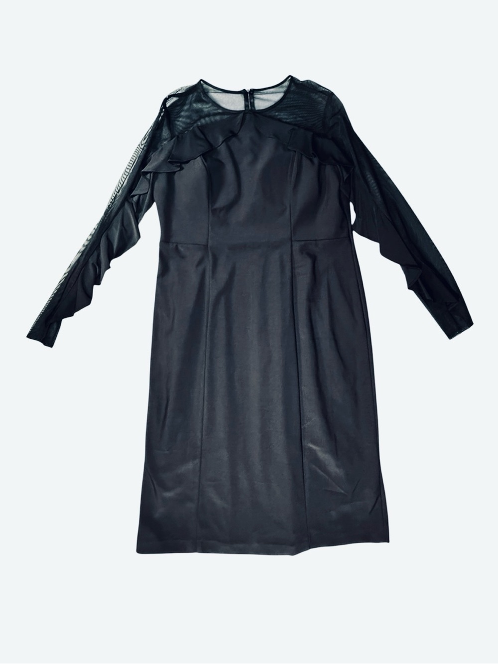 R&M Richards Black Ruffle Mesh Sleeve Sheath Dress Size 14 NWT Style 2141